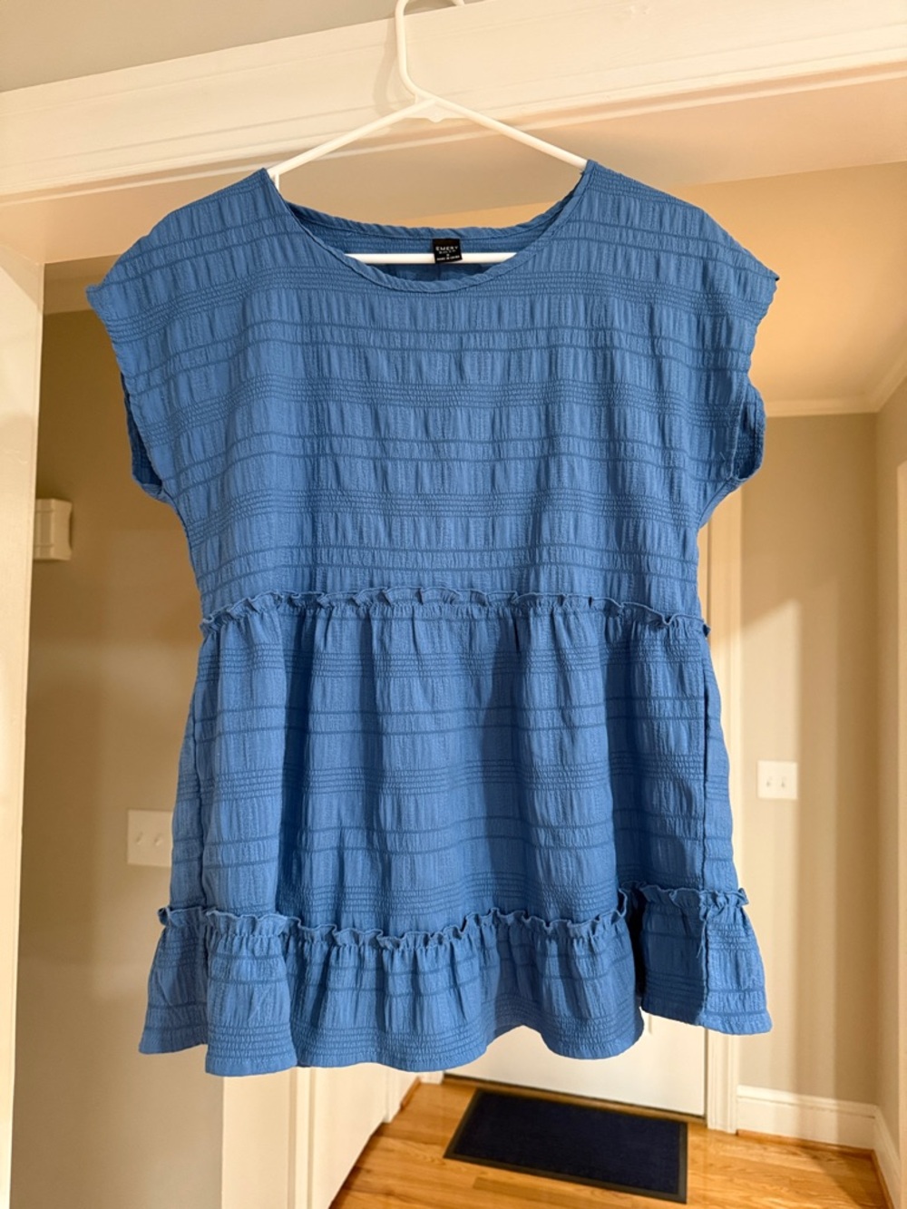Amazon Blue Textured Ruffle Peplum Blouse